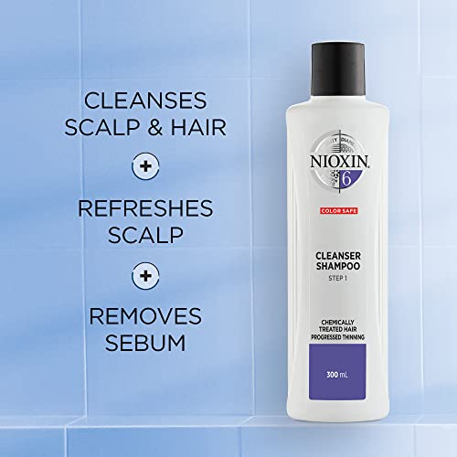 Nioxin System 6 Cleanser Shampoo, Bleached & Chemically Treated Hair with Progressed Thinning, 10.1 oz