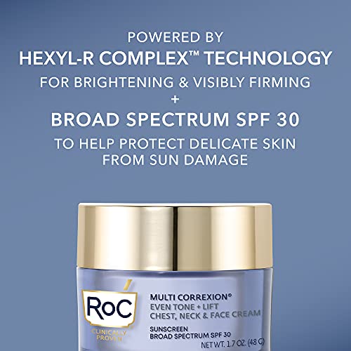 RoC Multi Correxion 5 in 1 Chest, Neck, and Face Moisturizer Cream with SPF 30, for Neck Firming and Wrinkles, Vitamin E & Shea Butter, Oil Free Skin Care, 1.7 Oz