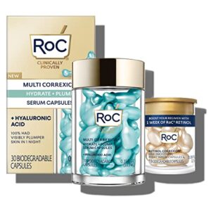 roc multi correxion hyaluronic acid night serum capsules (30 ct) for intesnt hydration + roc retinol capsules (7 ct), anti-aging skin care, wrinkle treatment for women & men