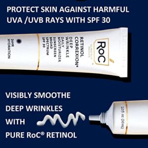 RoC Retinol Correxion Deep Wrinkle Daily Face Moisturizer with Sunscreen SPF 30, Skin Care Treatment for Fine Lines, Dark Spots, Post-Acne Scars, 1 Ounce