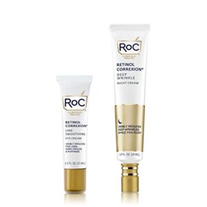 roc retinol value set duo, deep wrinkle anti-aging night face cream + retinol correxion daily eye cream, under eye cream for dark circles & puffiness, moisturizer for deep set wrinkles