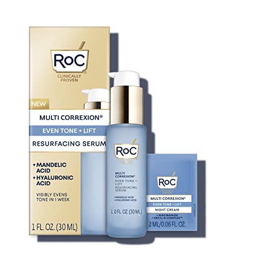 RoC Multi Correxion Even Tone + Lift Resurfacing Serum with Mandelic Acid for Brightening, Even Tone & Post Acne Marks + Hyaluronic Acid for Dry Skin, Non-Comedogenic & Fragrance Free, 1 fl oz