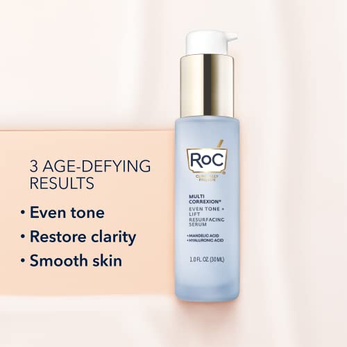 RoC Multi Correxion Even Tone + Lift Resurfacing Serum with Mandelic Acid for Brightening, Even Tone & Post Acne Marks + Hyaluronic Acid for Dry Skin, Non-Comedogenic & Fragrance Free, 1 fl oz