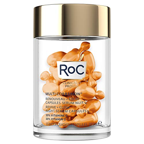 RoC Multi Correxion Revive + Glow 20% Pure Vitamin C Night Serum Capsules for Brightening, Dark Spots, and Texture