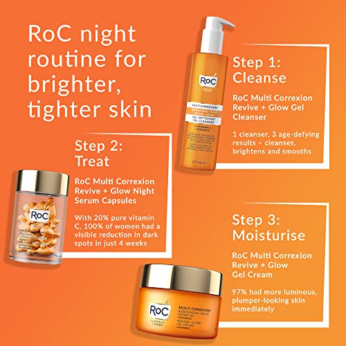 RoC Multi Correxion Revive + Glow 20% Pure Vitamin C Night Serum Capsules for Brightening, Dark Spots, and Texture