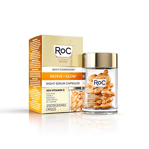 RoC Multi Correxion Revive + Glow 20% Pure Vitamin C Night Serum Capsules for Brightening, Dark Spots, and Texture