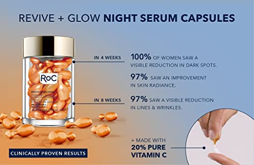 RoC Multi Correxion Revive + Glow 20% Pure Vitamin C Night Serum Capsules for Brightening, Dark Spots, and Texture
