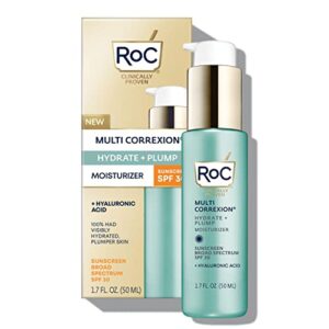 roc multi correxion hyaluronic acid anti aging daily face moisturizer with broad spectrum sunscreen spf 30, paraben-free skin care for women & men, 1.7 oz