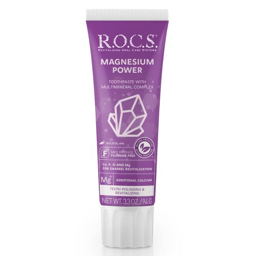 R.O.C.S. Toothpaste - Mineralin Complex with Calcium Bromelain, Xylitol - Teeth Enamel Strengthening, Plaque Prevention - Dental Care and Protection (Magnesium, Pack of 1)