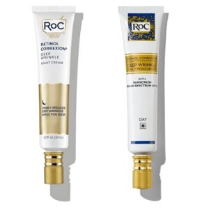 roc retinol correxion deep wrinkle facial moisturizer skin care bundle: retinol correxion deep wrinkle night cream + deep wrinkle day cream with spf 30