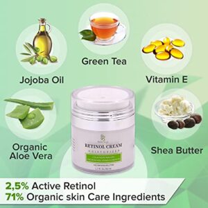 Retinol Moisturizer Anti Aging Cream for Face and Eye Area - With Hyaluronic Acid - 2.5% Active Retinol - Vitamin E - Reduce Appearance of Wrinkles and Fine lines - Best Day and Night Face Cream