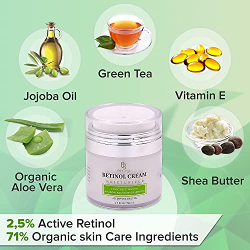 Retinol Moisturizer Anti Aging Cream for Face and Eye Area - With Hyaluronic Acid - 2.5% Active Retinol - Vitamin E - Reduce Appearance of Wrinkles and Fine lines - Best Day and Night Face Cream