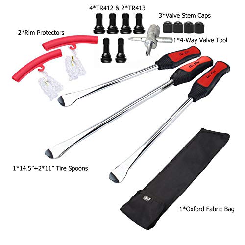 Dr.Roc Tire Spoons Lever Motorcycle Dirt Bike Lawn Mower Tire Changing Tools with Bag 1x14.5 inch 2x11 inch Tire Irons 2X Rim Protectors 1x Valve Stems Set TR412 TR413