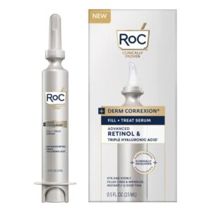 RoC Derm Correxion Fill + Treat Advanced Retinol Serum with Hyaluronic Acid for Forehead Wrinkles, Crow's Feet, Eleven Wrinkles, and Laugh Lines, 15ml