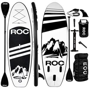 roc inflatable stand up paddle boards with premium sup paddle board accessories, wide stable design, non-slip comfort deck for youth & adults