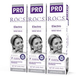 r.o.c.s. pro toothpaste – non-fluoride oral care for white teeth, healthy gums (electro, pack of 3)