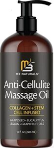 anti cellulite massage oil infused with collagen and stem cell – skin tightening cellulite cream moisturizing body oil skincare for thighs belly legs – body massage oil for sore muscles by m3 naturals