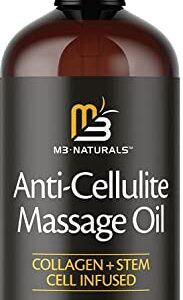 Anti Cellulite Massage Oil Infused with Collagen and Stem Cell - Skin Tightening Cellulite Cream Moisturizing Body Oil Skincare for Thighs Belly Legs - Body Massage Oil for Sore Muscles by M3 Naturals