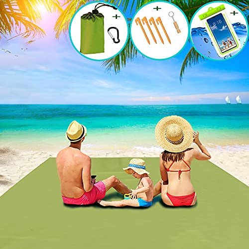 Gold Roc Sandless Beach Blanket & Waterproof Phone Pouch & Outdoor Survival Whistle, Extra Large Outdoor Picnic Mat, Pocket Camping Mat for Travel, Camping, Hiking (Green, Large)