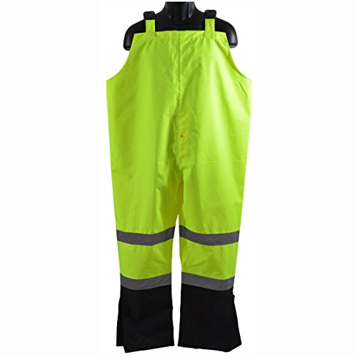 Petra Roc LBBIP-CE-5X Bib Rain Pants ANSI Class E Two Tone Lime/Black 300D Oxford/PU Coating Waterproof, 5X