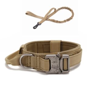 tactical dog military collar and leash set (medium, khaki)