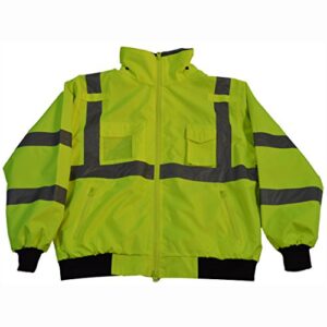 petra roc lbj-c3-xl waterproof safety bomber jacket high-vis lime ansi class 3, with removable fleece liner & roll away hood, xl