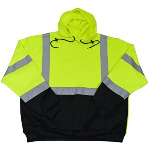 petra roc lbpuhsw-c3-2x high visibility ansi 107 class 3 pullover fleece hoodie safety jacket, xx-large, lime/black