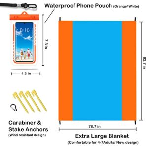 Gold Roc Sandless Beach Blanket & Waterproof Phone Pouch, Extra Large Outdoor Picnic Mat, Pocket Camping Mat for Travel, Camping, Hiking (Blue-Orange, Large)