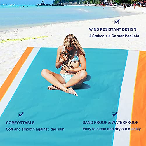 Gold Roc Sandless Beach Blanket & Waterproof Phone Pouch, Extra Large Outdoor Picnic Mat, Pocket Camping Mat for Travel, Camping, Hiking (Blue-Orange, Large)