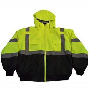 petra roc lbbj-c3-l ansi class 3 waterproof bomber with removable fleece liner jacket, large, lime/black