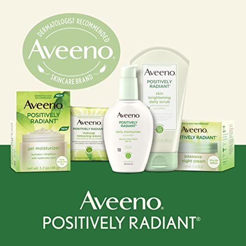 Aveeno Positively Radiant Oil-Free Makeup Removing Facial Cleansing Wipes to Help Even Skin Tone & Texture with Moisture-Rich Soy Extract, Gentle & Non-Comedogenic, 25 ct.