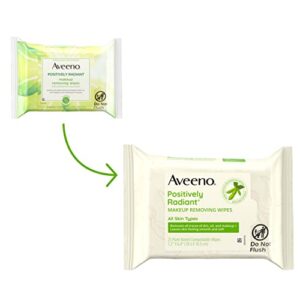 Aveeno Positively Radiant Oil-Free Makeup Removing Facial Cleansing Wipes to Help Even Skin Tone & Texture with Moisture-Rich Soy Extract, Gentle & Non-Comedogenic, 25 ct.