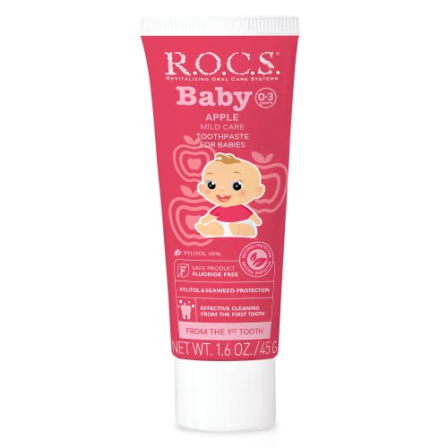 R.O.C.S. Baby Toothpaste - Soft Protective Formula for Teeth and Gums - for Babies and Toddlers 0-3 Years Old - Safe to Swallow - Natural, No Fluoride or Sulfate (Apple, Pack of 3)