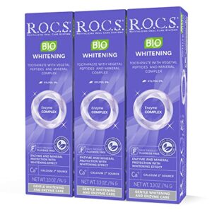 r.o.c.s. toothpaste – enamel whitening teeth gum protection – non-fluoride oral care for white teeth, healthy gums (biowhitening, pack of 3)