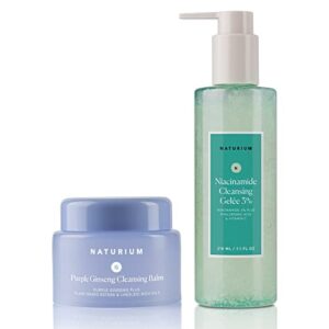 naturium ultimate double cleanse set, purple ginseng cleansing balm & niacinamide cleansing gelee 3%