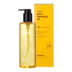 hanskin pore cleansing oil, gentle blackhead cleanser and makeup remover for sensitive skin [pha] (10.14 oz)