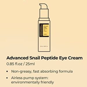 COSRX Advanced Snail Peptide Eye Cream with 73.7% Snail Mucin + 2% Niacinamide, 0.85 fl.oz / 25ml | Brightening Night Cream for Fine Lines & Dark Circles, Korean Skin Care, Not Tested on Animals