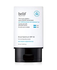belif aqua bomb sunscreen broad spectrum spf 50 | lightweight 2-in-1 moisturizing sunscreen | skin hydrating with uv rays blocking | moisture barrier replenishment, clean finish | 1.69 fl. oz