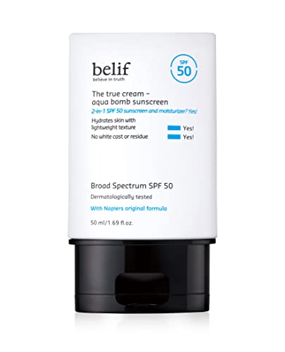 belif Aqua Bomb Sunscreen Broad Spectrum SPF 50 | Lightweight 2-in-1 Moisturizing Sunscreen | Skin Hydrating with UV Rays Blocking | Moisture Barrier Replenishment, Clean Finish | 1.69 fl. Oz