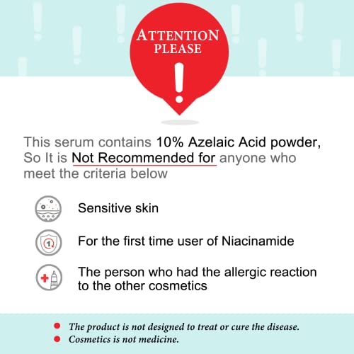 Azelaic Acid 10% Facial Serum with Niacinamide - Fast Rosacea Skin Care Product + Reduce Cystic Acne Scar + Redness Relief Face + Pimple Pigmentation Blackhead, 1 Fl Oz (30ml) (10% Azelaic Acid)