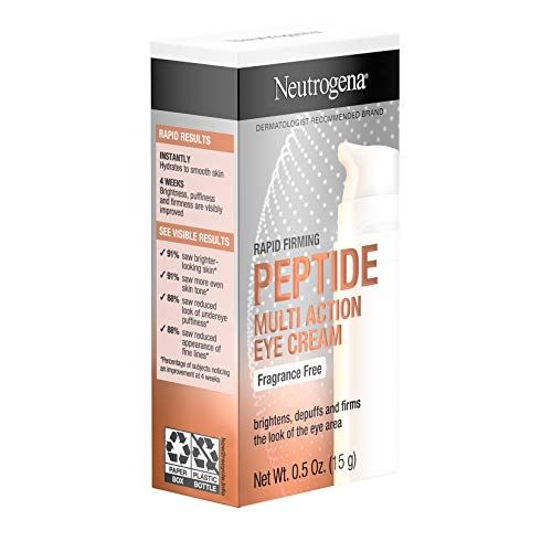 Neutrogena Rapid Firming Peptide Multi Action Depuffing & Brightening Eye Cream, Hydrating & Fragrance-Free Eye Firming Cream to visibly Reduce Fine Lines & Puffiness, 0.5 fl. oz