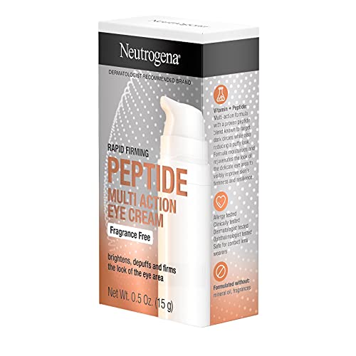 Neutrogena Rapid Firming Peptide Multi Action Depuffing & Brightening Eye Cream, Hydrating & Fragrance-Free Eye Firming Cream to visibly Reduce Fine Lines & Puffiness, 0.5 fl. oz