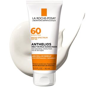 la roche-posay anthelios melt-in milk body & face sunscreen spf 60, oil free sunscreen for sensitive skin, sport sunscreen lotion, sun protection and sun skin care, oxybenzone free
