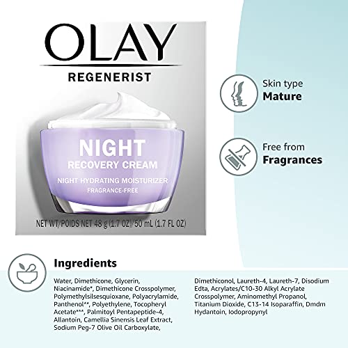 Olay Regenerist Night Recovery Cream Face Moisturizer, Fragrance Free, 1.7 oz