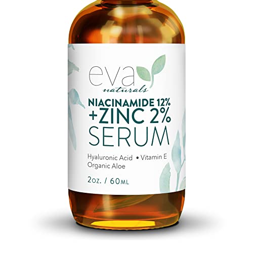 12% Niacinamide Serum for Face + 2% Zinc and Hyaluronic Acid for Smooth, Bright & Youthful Skin - Pore Minimizer, Reduce Oil, Treat Dark Spots, Improve Uneven Skin Tone & Texture, Reduces Fine Lines & Wrinkles (2 oz)