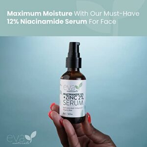 12% Niacinamide Serum for Face + 2% Zinc and Hyaluronic Acid for Smooth, Bright & Youthful Skin - Pore Minimizer, Reduce Oil, Treat Dark Spots, Improve Uneven Skin Tone & Texture, Reduces Fine Lines & Wrinkles (2 oz)