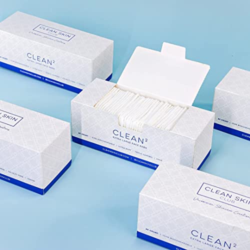 Clean Skin Club Clean² Extra Large Face Pads, Guaranteed Not to Shed & Tear, Unique Triple Layers, Textured Side & Ultra Soft Side, Vegan Organic Disposable Cotton, Used with Makeup Remover (1 Pack)
