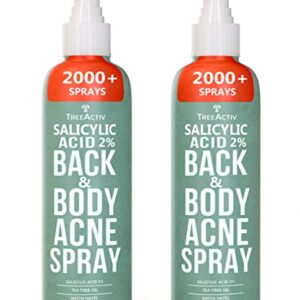 TreeActiv Salicylic Acid Back & Body Acne Spray - 2% Salicylic Acid Spray for Back Acne Solution For Women And Men - Back Acne Treatment Organic For Body That Prevents & Shrinks Body Acne - 4oz 2-pack