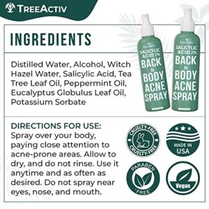 TreeActiv Salicylic Acid Back & Body Acne Spray - 2% Salicylic Acid Spray for Back Acne Solution For Women And Men - Back Acne Treatment Organic For Body That Prevents & Shrinks Body Acne - 4oz 2-pack