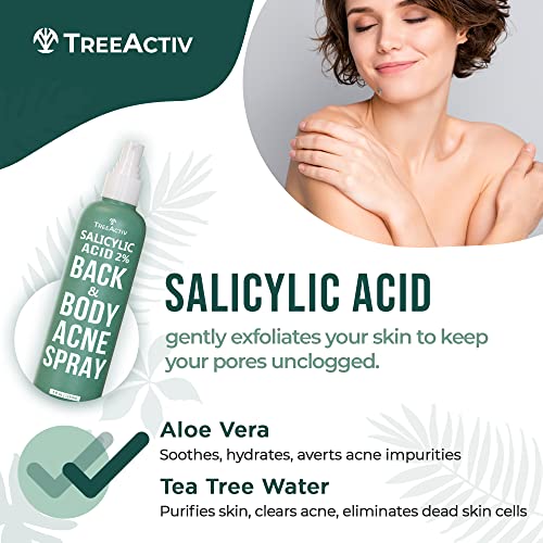 TreeActiv Salicylic Acid Back & Body Acne Spray - 2% Salicylic Acid Spray for Back Acne Solution For Women And Men - Back Acne Treatment Organic For Body That Prevents & Shrinks Body Acne - 4oz 2-pack